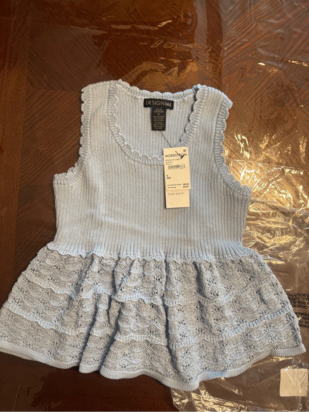 Design365 Light Blue Ruffle Knit Tank Top